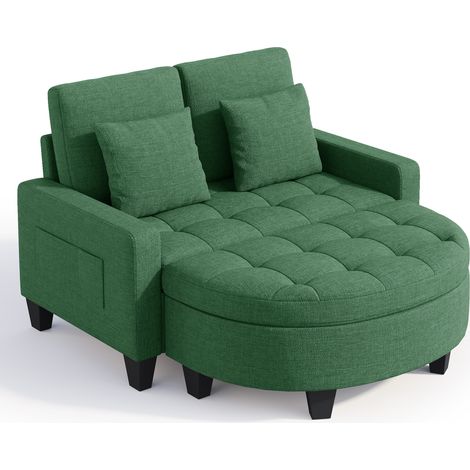 Canapé 2 places avec pouf coffre et rangements latéraux 130 cm (1/5)