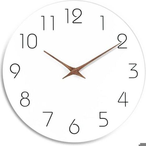 Horloge Murale - 25,4 Cm - Mouvement Quartz Silencieux Sans Tic Tac - Cadran Mdf Blanc Et Aiguilles En Bois - Pour Intérieur Bureau Salle À Manger - Diamètre 25,4 Cm (1/4)