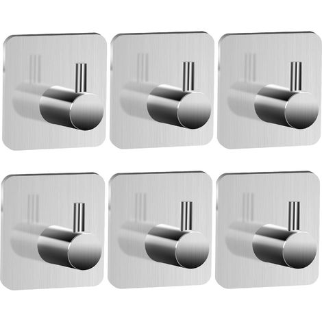 Lot de 6 crochets auto-adhésifs très résistants en acier inoxydable pour salle de bain, cuisine, bureau, porte, placard, vêtements, clés, manteau (argent) (1/5)