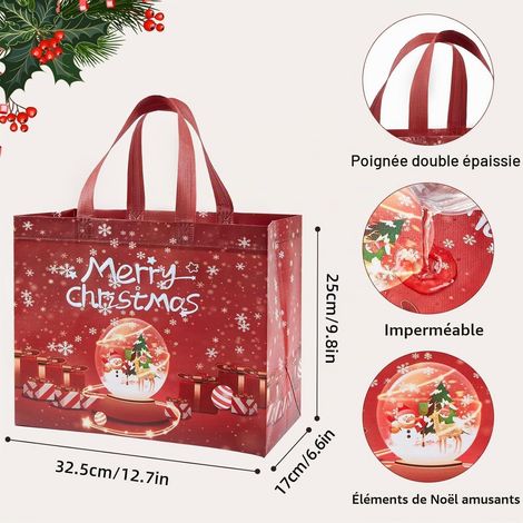 8 PCS Grand Sacs Cadeau de Noël,Grands sacs cadeaux de avec poignées, sacs cadeaux de Noël, réutilisables sacs de courses pliables (1/5)