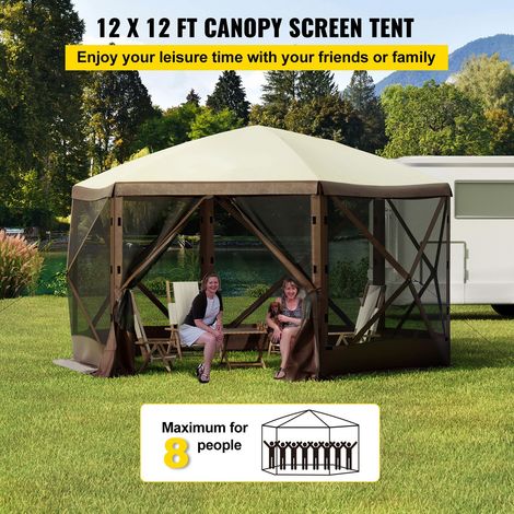 Tente abri camping pliable 6 pans 12 x 12 pi avec moustiquaire fenêtres, sac transport, piquets, grande ombre extérieure jardin pelouse (1/5)