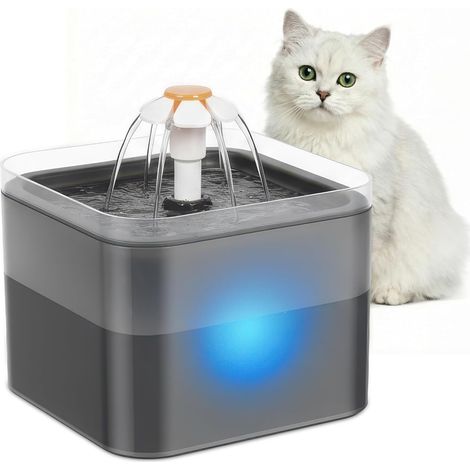 Fontaine à eau automatique pour chat de 2 L avec fenêtre de niveau d'eau LED, ultra silencieuse avec filtre à charbon actif, bol d'eau sain, frais et hygiénique pour chats (gris, 2 L) (1/5)
