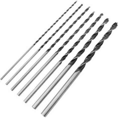 Lot de 7 forets à bois de 300 mm, forets hélicoïdaux extra longs en acier au carbone de 4 à 12 mm, forets hélicoïdaux à trois pointes pour le travail du bois