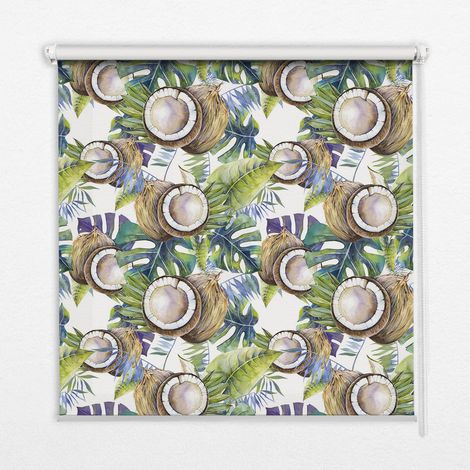 Tenda a Rullo Interna per Finestra - Tenda Filtrante Luce - Tenda Privacy - Tenda Decorativa Rettangolare - Rullo per Interni - (70 cm x 140 cm) - Noci di cocco e le loro foglie