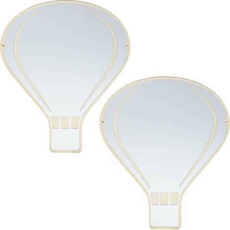 Lot de 2 Miroirs Décoratifs Muraux de Montgolfière, Cadre Bois et Acrylique, Miroir Domestique Clair pour Chambre D’garçon et Filles, Salle de Bain et Salon, Décor Suspendu (1/5)
