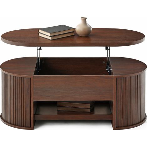 CHICFURN Mesa de centro elevable 110 x 55,5 x 40 cm de MDF nogal con almacenaje (1/5)