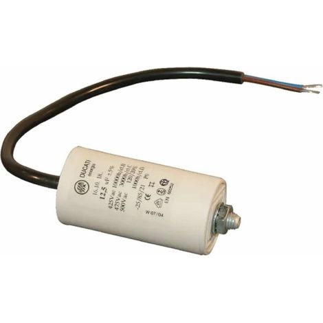 – Condensateur de démarrage universel 12,5µF 450V Ø36mm longueur 70mm – Fixation M8 – Câble 250mm pour moteurs et appareils électriques