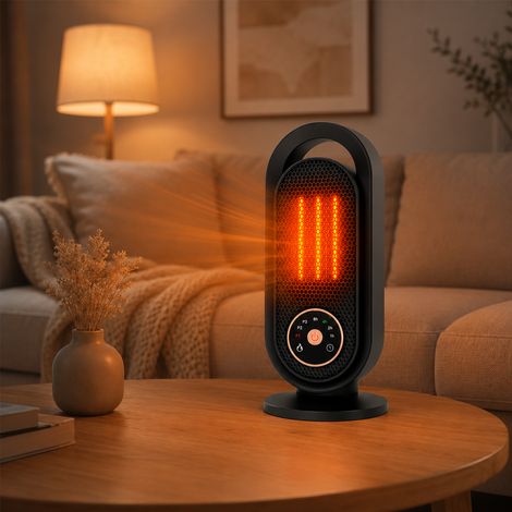 ROSNEK Chauffage soufflant céramique PTC 1500 W compact, 3 puissances 800/1200/1500 W, commande tactile, minuterie 1-8 h Noir (1/5)