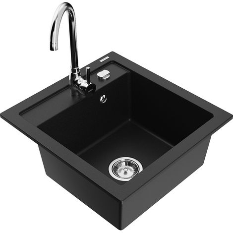 Mexen Vito 1-Becken-Granit-Spüle mit Mischbatterie Telma, Schwarz - 6503-77-670200-00 (1/5)