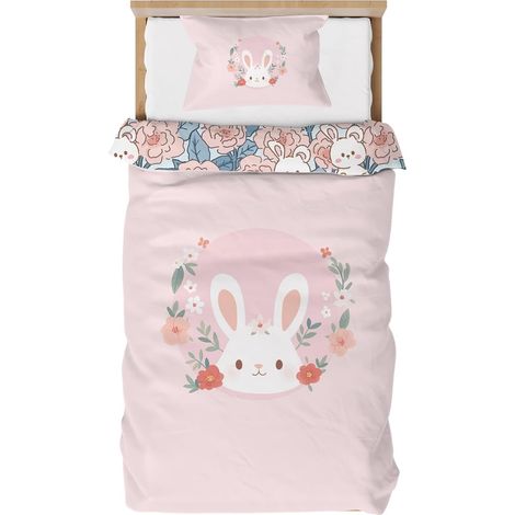 Lapin Housse de Couette 120x150cm, Parure de Lit 1 Personne en, Parure de Lit en Microfibre 1 Personne, Housse de Couette Réversible Double Face avec Taie d'oreiller 40x60cm (1/5)