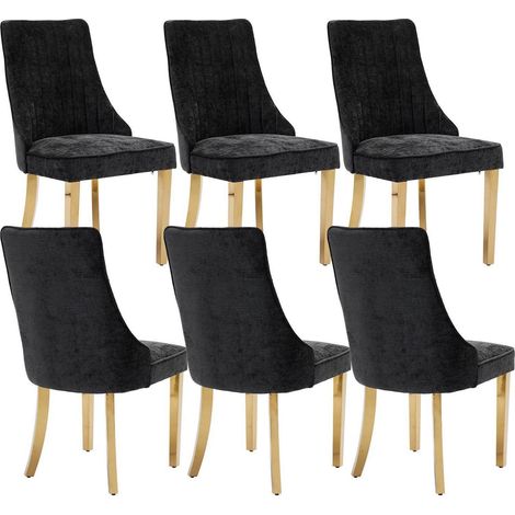 Esszimmerstühle 6er Set Stoff Schwarz mit goldenen Edelstahlbeinen (1/5)