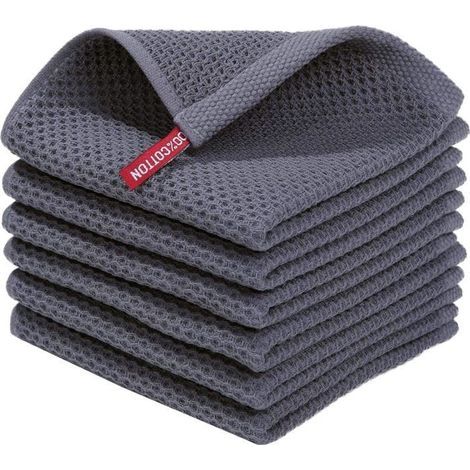 6er-Set Küchentücher, 100 % Baumwolle, 30 x 30 cm, saugfähig und superweich, grau (1/5)