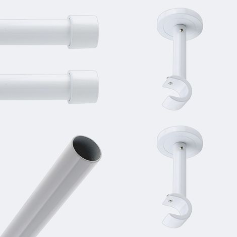 Kit de tringle à rideaux Blanc 200cm Diam.20mm Embout Capuchon - Fixation Mur - Boulet (1/3)