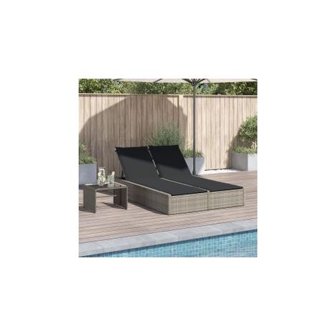 Chaise longue double avec coussins gris clair résine tressée (1/5)