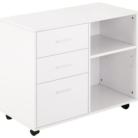 Soporte para Impresora Oficina con 3 Cajones Estante Ajustable 80x40x65 cm Blanco (1/7)