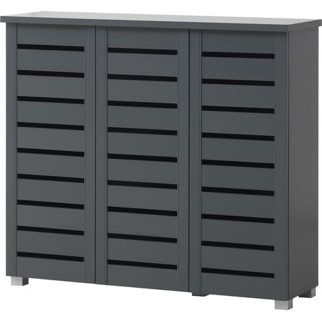 Large 3 Door Shoe Cabinet Storage Unit Multiple Dark Grey (1/4)