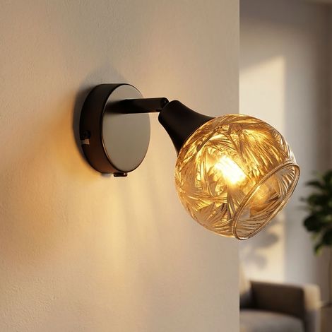 Wandlampe Wandspot Flurleuchte E14 Glas geeist schwarz-chrom verstellbar H 14 cm (1/5)