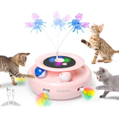 Jouet interactif pour chat 3 en 1, jeu électronique avec papillon rotatif, balles et plumes pour stimuler l'instinct de chasse (1/5)