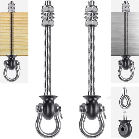 2pcs Crochet de Hamac avec Roulement, 24.5cm Accroche de Balançoire Fixation Fauteuil Suspendu de 180 Pivot Ensemble Plafond Poutre Chaise de Yoga Sac de Frappe Materiel de Suspension,1500lbs (1/5)
