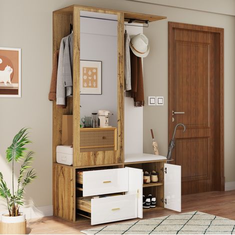 Mueble recibidor con espejo zapatero y banco para entrada OKMYHOME (1/5)