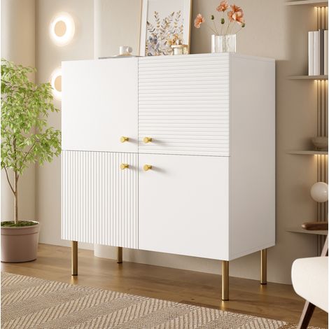 Aparador blanco de 80x36x90 cm para salón o recibidor, mueble de almacenamiento de MDF con patas metálicas (1/5)