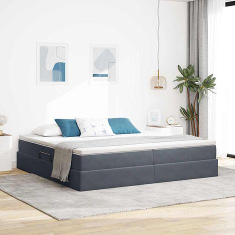 Cama con almacenamiento y colchón Gris oscuro 200 x 200 cm (1/5)