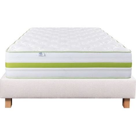 Ensemble Matelas Rêverie, 30 cm, mousses haute densité, ferme, face été/hiver + sommier beige ep20cm, 90x190cm (1/5)