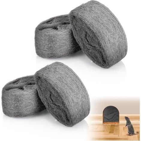 4 Rouleaux Laine d'Acier Grade 000, 20m Paille de Fer Laine D'acier Anti Rongeur, Fil de Nettoyage Wire Wool pour Nettoyage Polissage Entretien et Finition du Bois