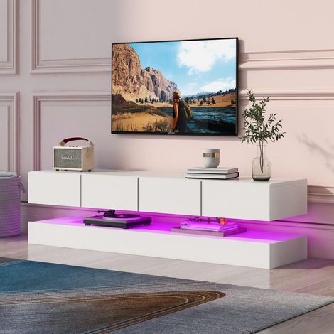 Meuble TV mural LED 130 cm 4 tiroirs MDF blanc OKMYHOME (1/5)