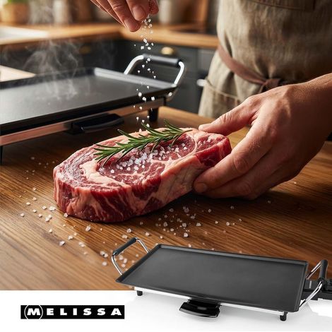 MELISSA Teppanyaki-Grillplatte / 2000 W / 47,5 x 26,5 cm / Antihaftbeschichtung / Einstellbarer Thermostat / Cool-Touch-Griffe
