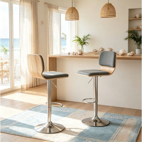 Barhocker 2er-Set, grau, 360° drehbar und höhenverstellbar (1/5)