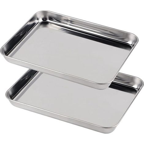 Teglie da forno rettangolari in acciaio inox, 2 pezzi, 23 x 17 x 25 cm, lavabili in lavastoviglie, adatte al forno di cucina. (1/5)