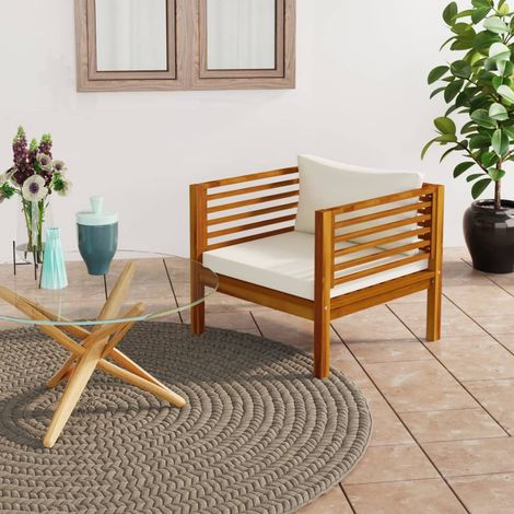 Chaise de jardin, Fauteuil Extérieur, Siège confortable avec coussins blanc crème Bois d'acacia massif BGT32626 (1/5)