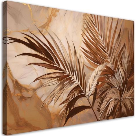 Tableau déco Feuilles de palmier Marbre or sépia 90x60 (1/5)
