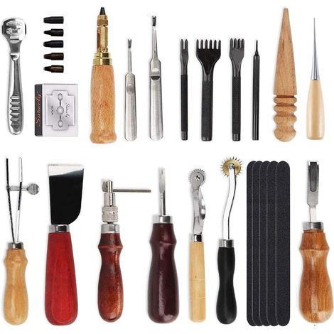 18pcs cuir outils de poinçon carft kit couture sculpture travail couture couture groover cuir artisanat outil de bricolage pour la couture poinçonnage coupe couture couture artisanat en cuir