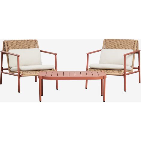 Conjunto de jardín con 2 sillones y mesa de centro en aluminio y ratán sintético Duroli SKLUM (1/5)