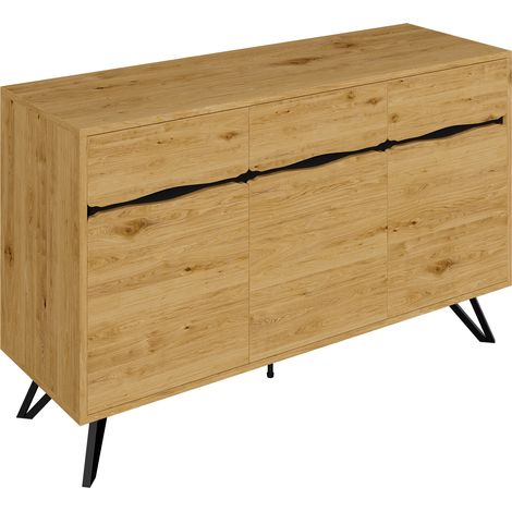 ELVMI Credenza con 3 Ante e Gambe in Metallo per Soggiorno Sala da Pranzo Ingresso in Pannello di Particelle Nero Legno (1/4)
