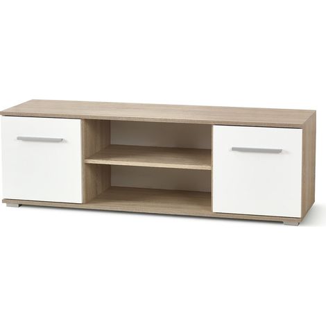 Meuble TV scandinave blanc et bois Persephone (1/2)