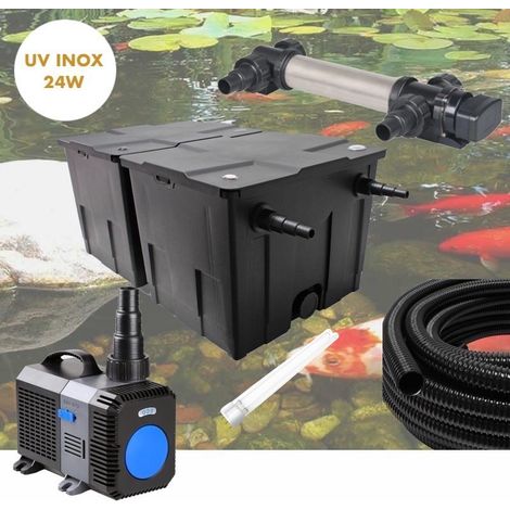 Kit De Filtration Complet Avec UV 24W INOX + ampoule supplémentaire Pour Bassin De Jardin De 15 m3 avec poissons (1/5)