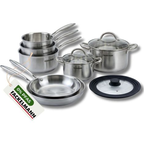 Poêles à Frire 24 28 cm, Casseroles 14 16 et 18 cm, Faitouts 20 24 cm inox 18/10 Triply et Couvercle Fackelmann Vita3 (1/5)