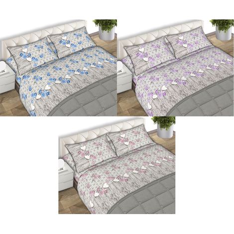 Completo Lenzuola Letto Matrimoniale 100% Cotone Made Italy Dis. Lara CN, misura2 PiazzecoloreLilla (1/4)