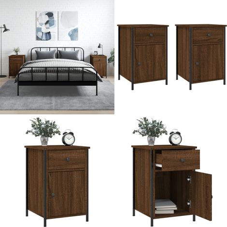 Nachttische 2 Stk. Braun Eichen-Optik 40x42x60 cm Holzwerkstoff - Nachttisch - Holznachtttisch - Eiche Tisch - Wohnzimmermöbel - Schlafzimmerschreibtisch - Home & Living (1/5)