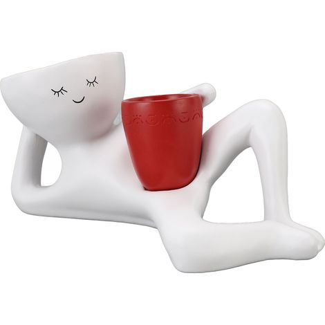 Pot succulente drôle résine personnage allongé – Pot fleur amusant plantes intérieur maison jardin déco rouge, décoration (1/5)