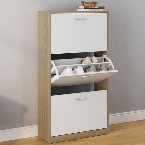 Mueble zapatero KLARK imitación haya 3 puertas blanco (1/5)