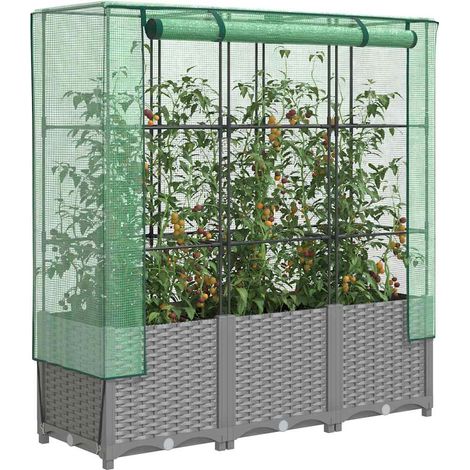 Hochbeet mit Gewächshaus-Aufsatz Rattan-Optik 120x40x138 cm