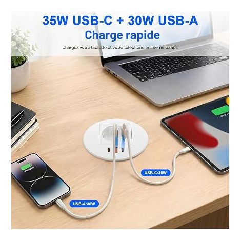 Prise encastrable Plan de Travail 2 USB-C, Ø80 mm (1/4)