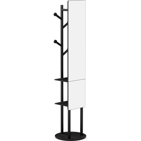 Miroir en pied avec portant 360° pivotant et rangement intégré, meuble gain de place pour chambre, entrée ou dressing, structure acier et panneau de particules CHICFURN (1/5)