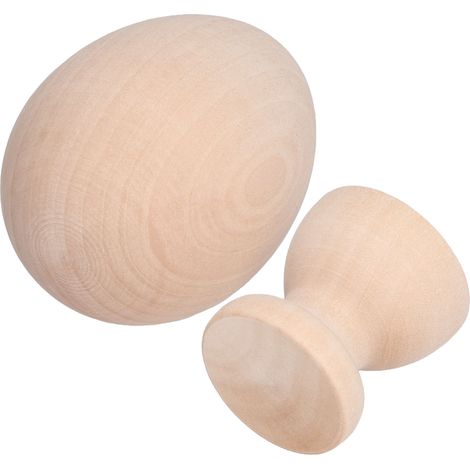Œuf de Pâques en bois brut non peint, œuf factice avec support pour décoration DIY artisanat, forme œuf bois naturel (1/5)