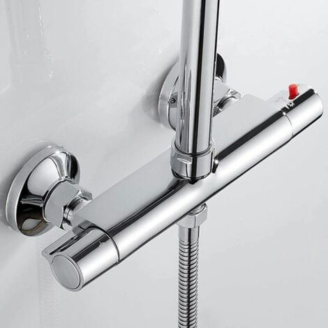 Mitigeur thermostatique de douche 2 sorties haut et bas, laiton chromé, anti-brûlure pour baignoire salle de bain. (1/5)