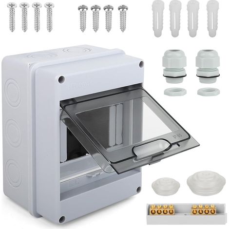Boîte de distribution en saillie IP65 - Boîte à fusibles en saillie - Avec bornes en laiton - 1 rangée pour 5 modules - Pour l'extérieur, les jardins, les fermes, les colonnes de charge (1/5)